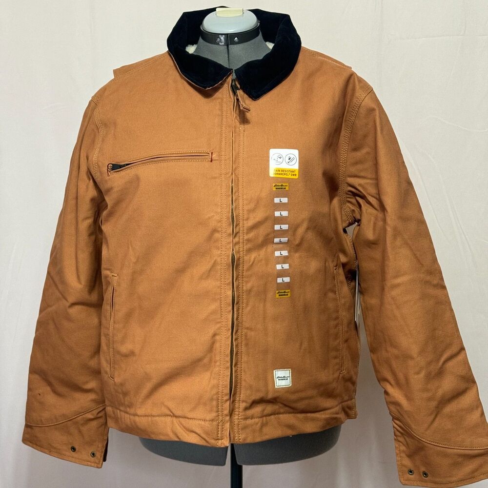Eddie Bauer NWT Sz L  Brown Multi Pocket Men's Berber Lined Workwear Jacket